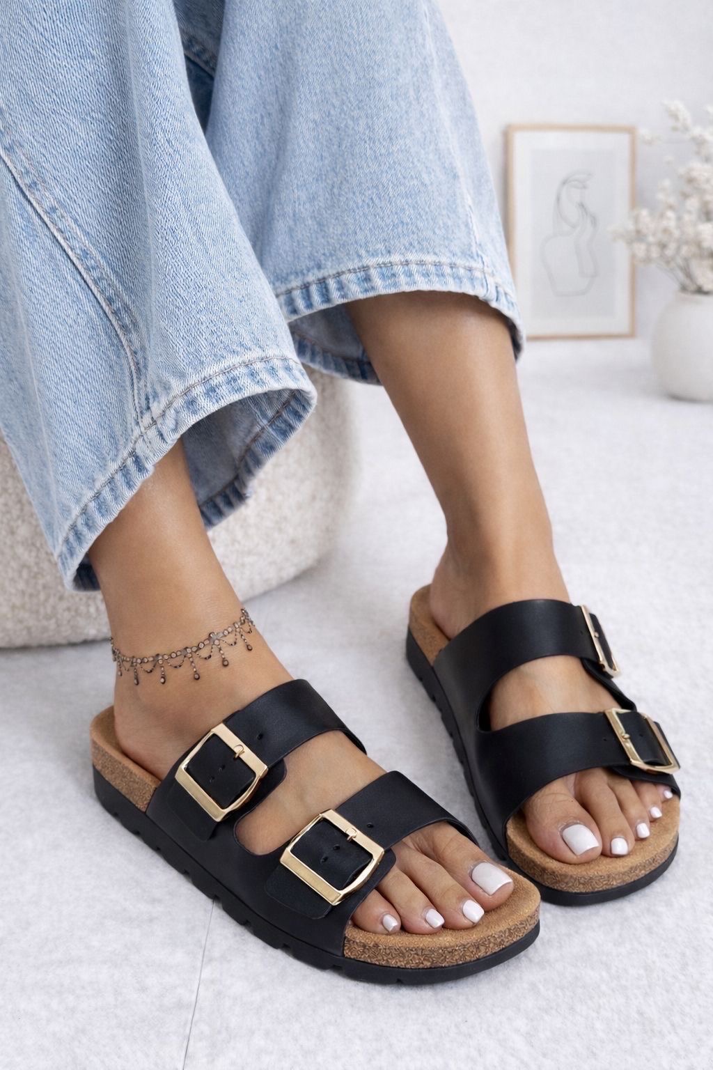 Σανδάλια Flatform με Διπλές Τόκες Μαύρο